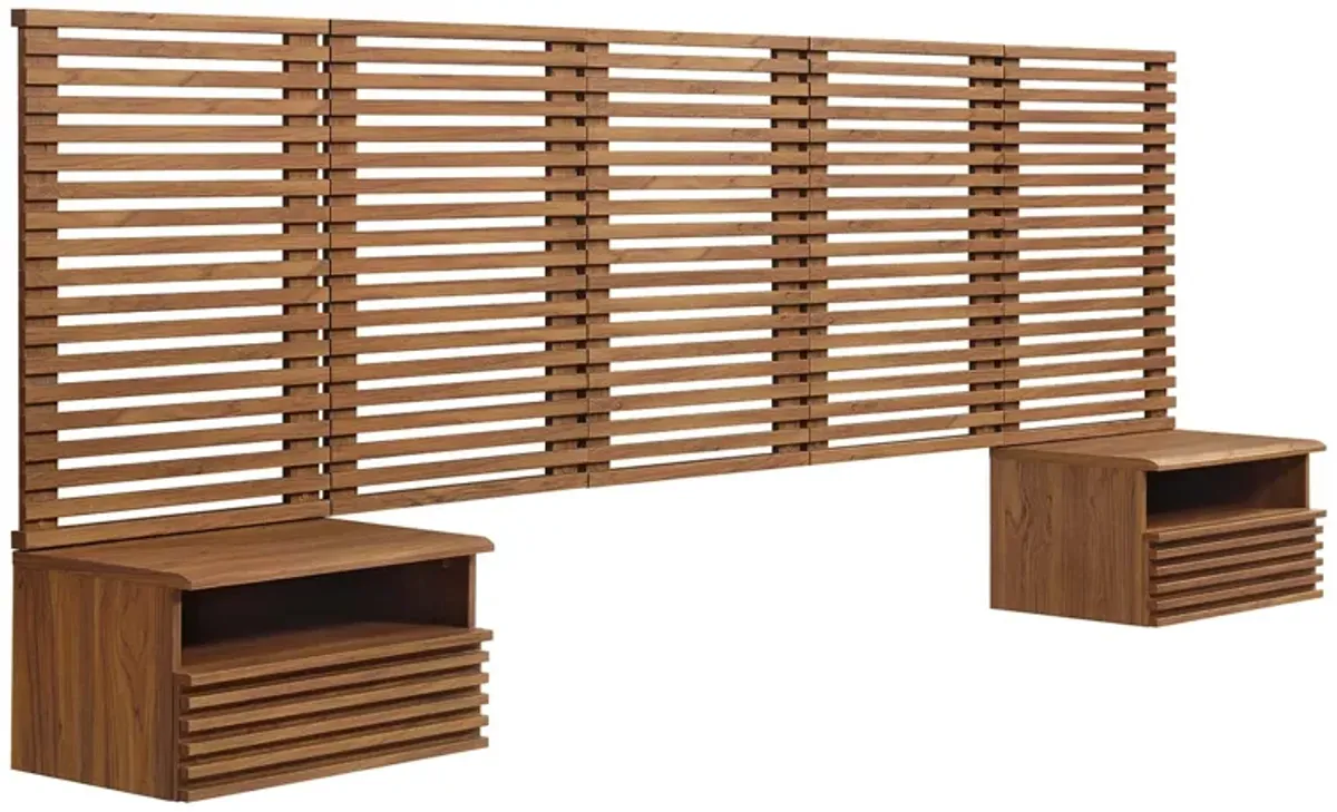 Render Wall Mount Headboard and Modern Nightstands by Modway Queen / Walnut