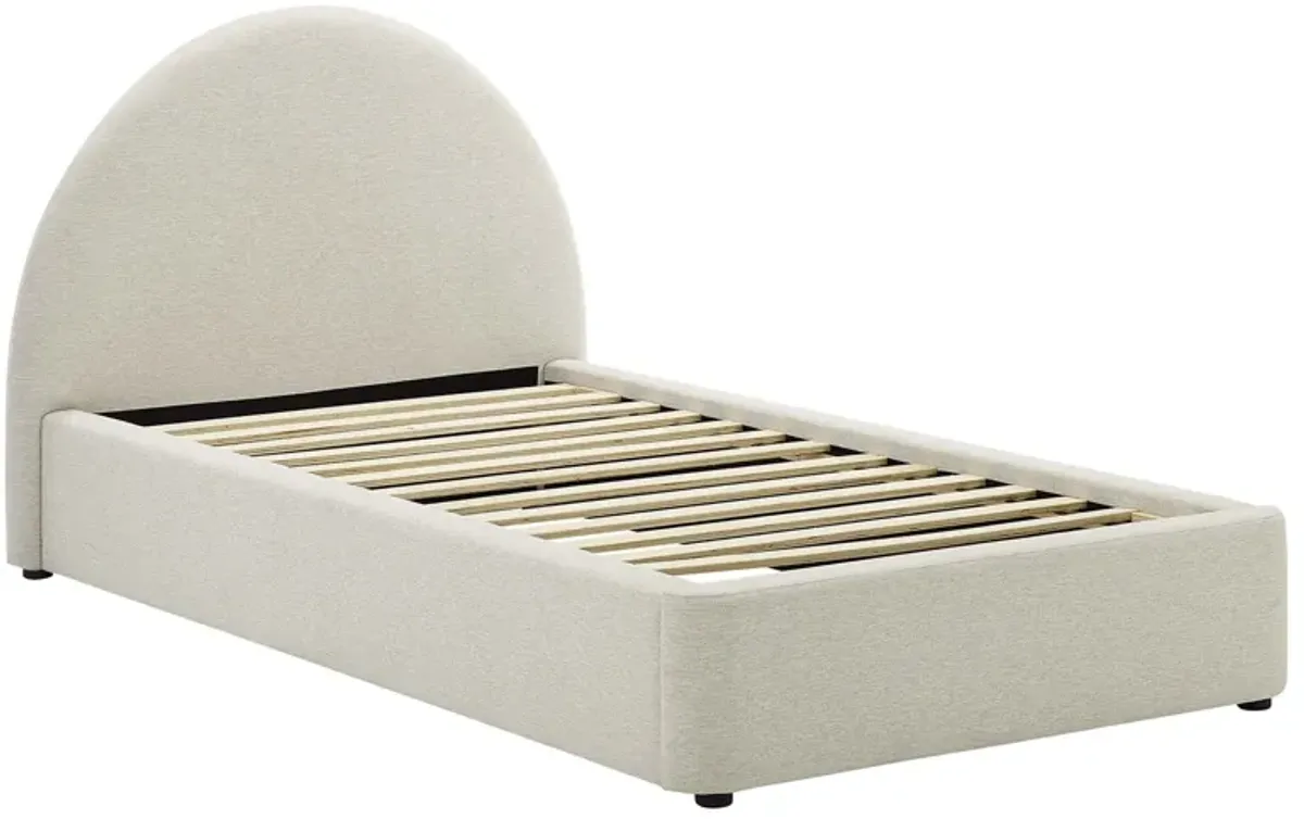 Resort Upholstered Fabric Arched Round Platform Bed by Modway Heathered Weave Ivory / Twin