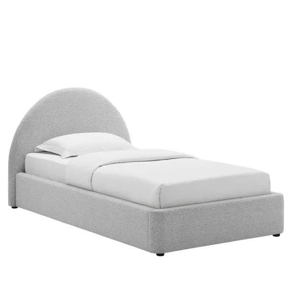 Resort Upholstered Fabric Arched Round Platform Bed by Modway Heathered Weave Light Gray / Twin