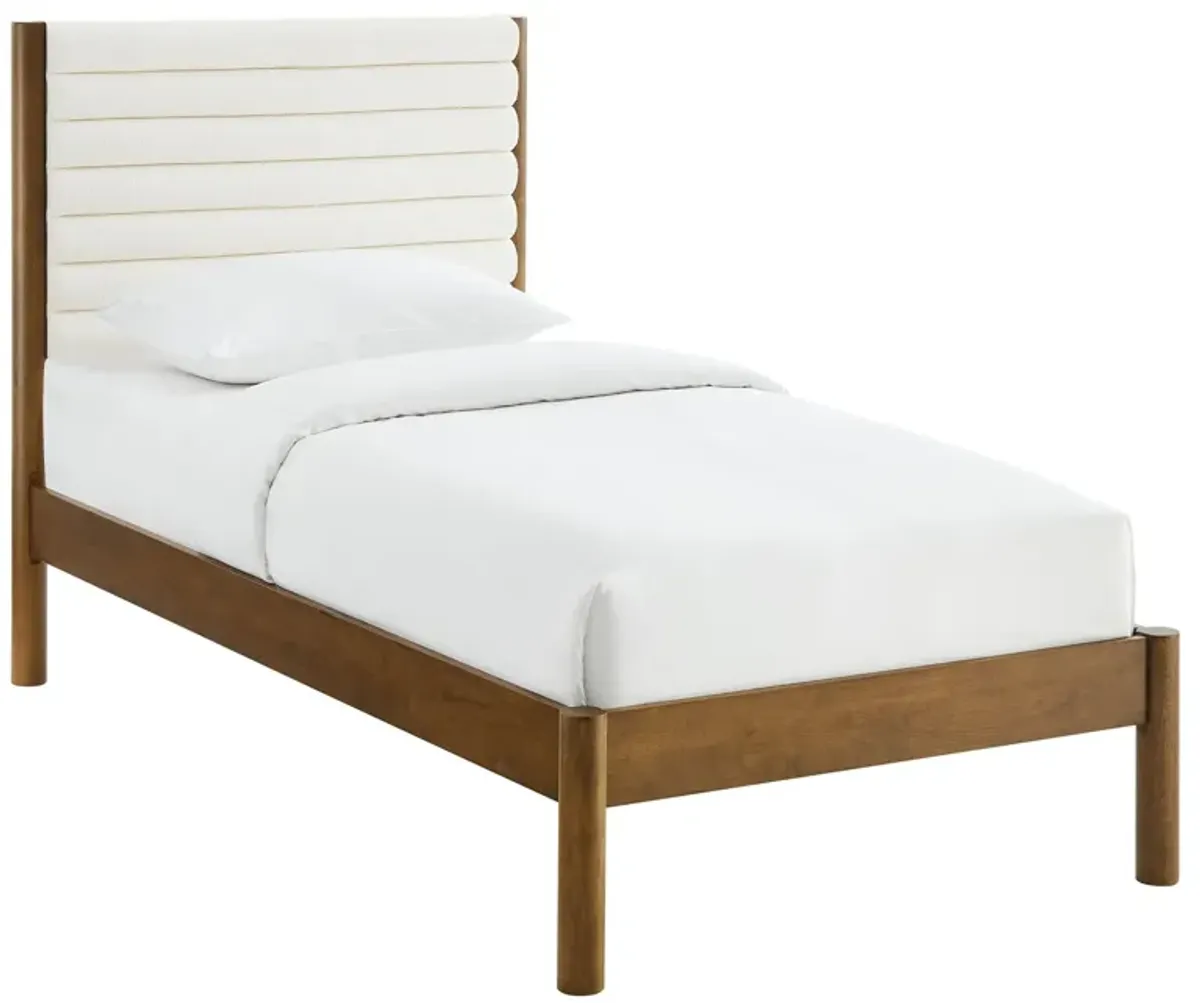 Olea Channel Tufted Boucle Solid Wood Platform Bed by Modway Feather Walnut / Twin