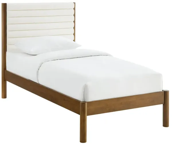 Olea Channel Tufted Boucle Solid Wood Platform Bed by Modway Feather Walnut / Twin