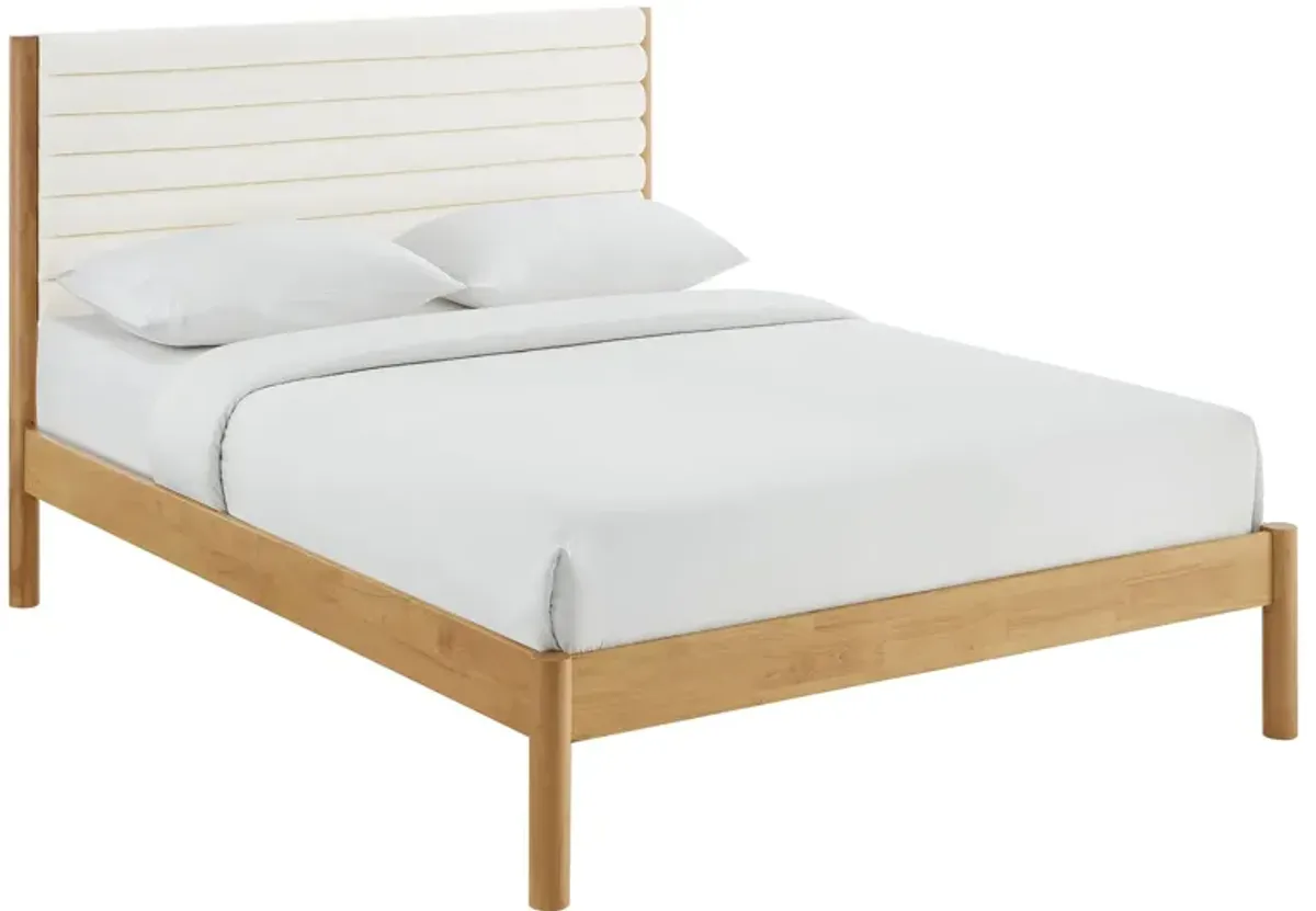 Olea Channel Tufted Boucle Solid Wood Platform Bed by Modway Feather Oak / King