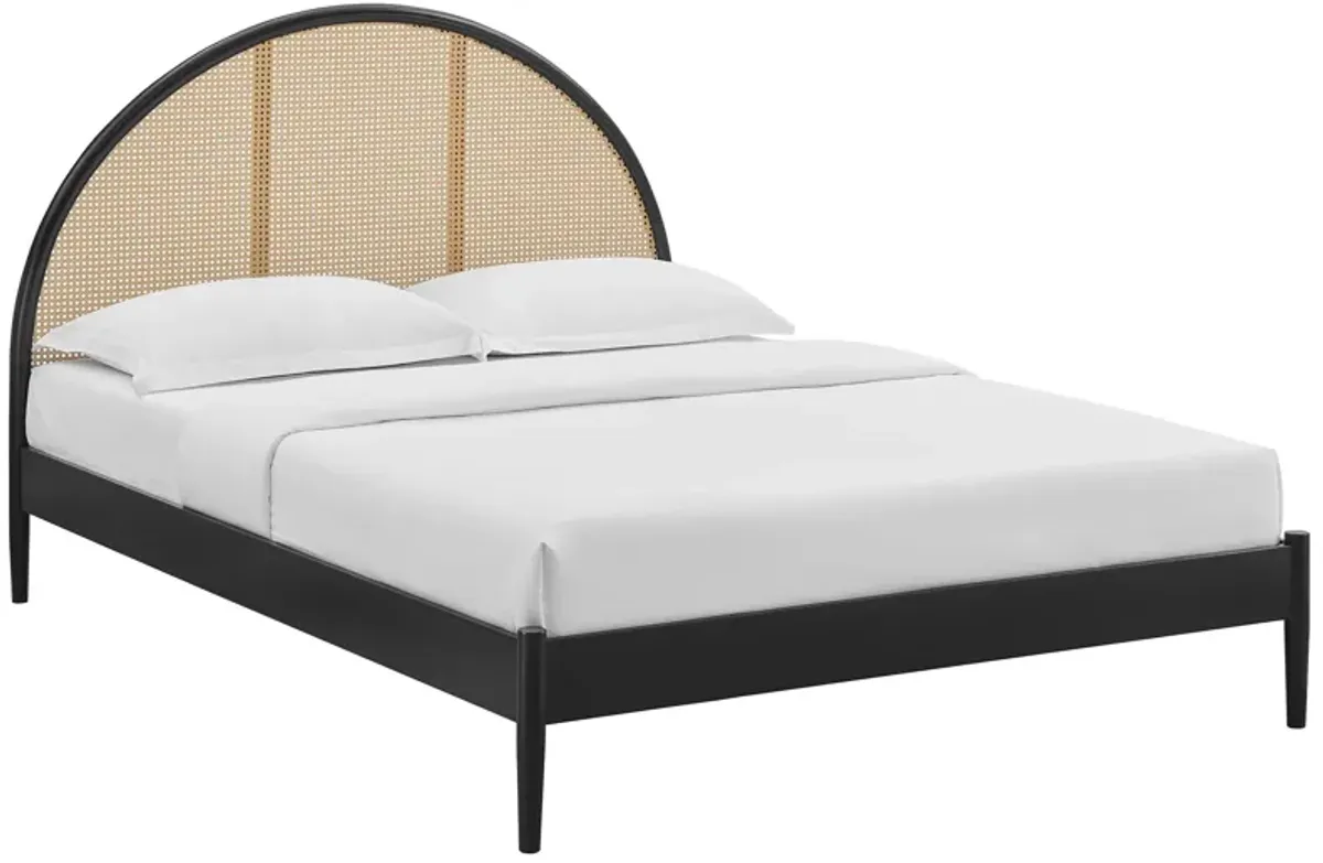 Odette Queen Arched Rattan Cane Platform Bed by Modway Oak