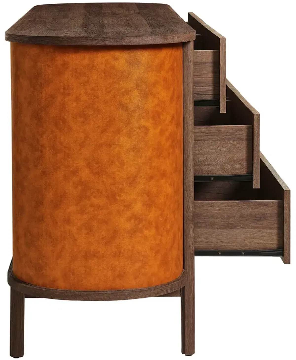 Coralie Curved 6-Drawer Vegan Leather Oval Dresser by Modway Walnut Tan