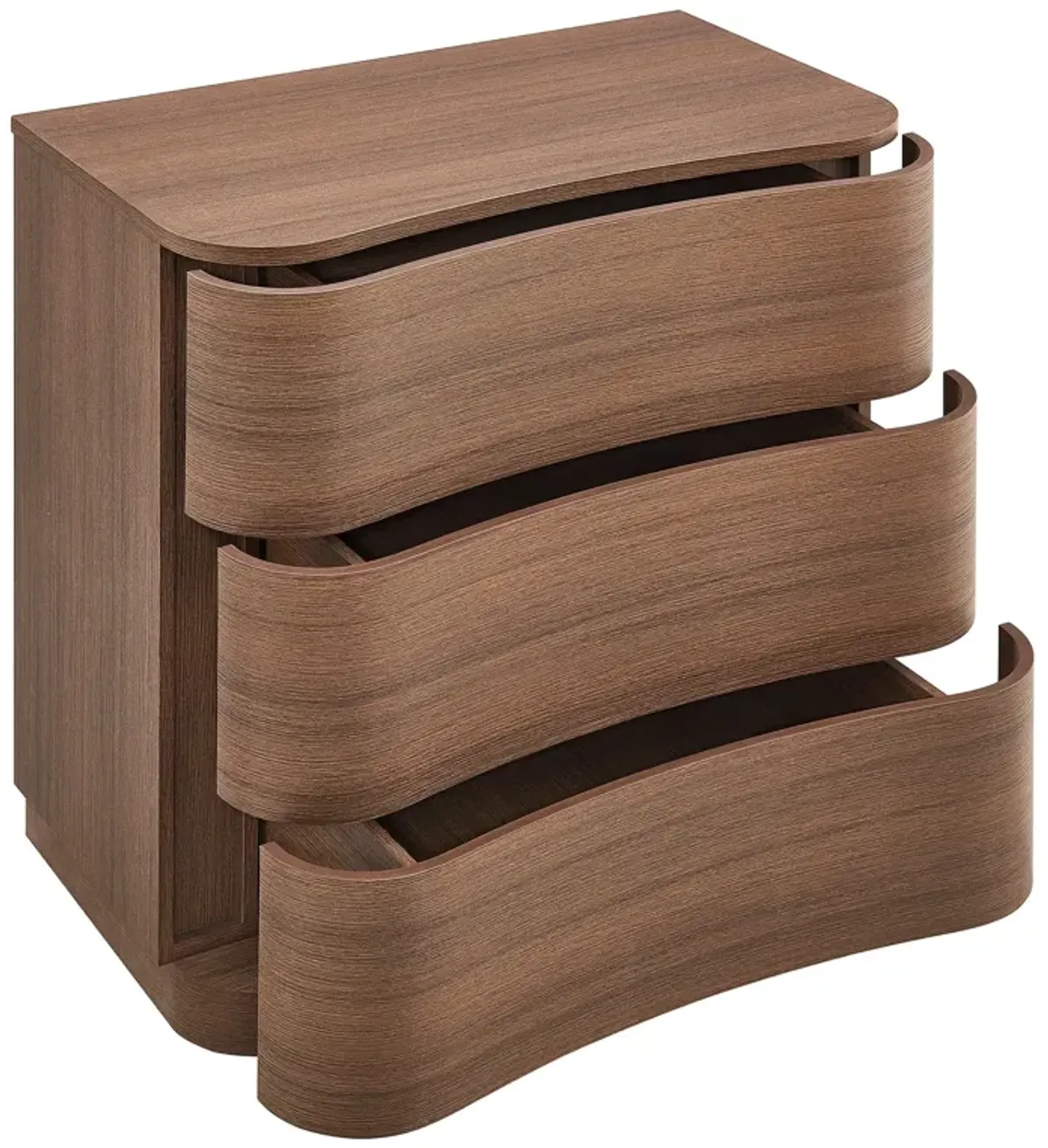 Mirae 3-Drawer Curved Compact Dresser by Modway Brushed Brown Oak