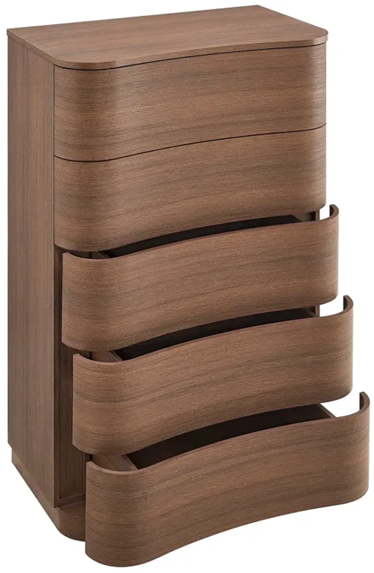 Mirae 5-Drawer Curved Dresser Chest of Drawers by Modway Brushed Brown Oak