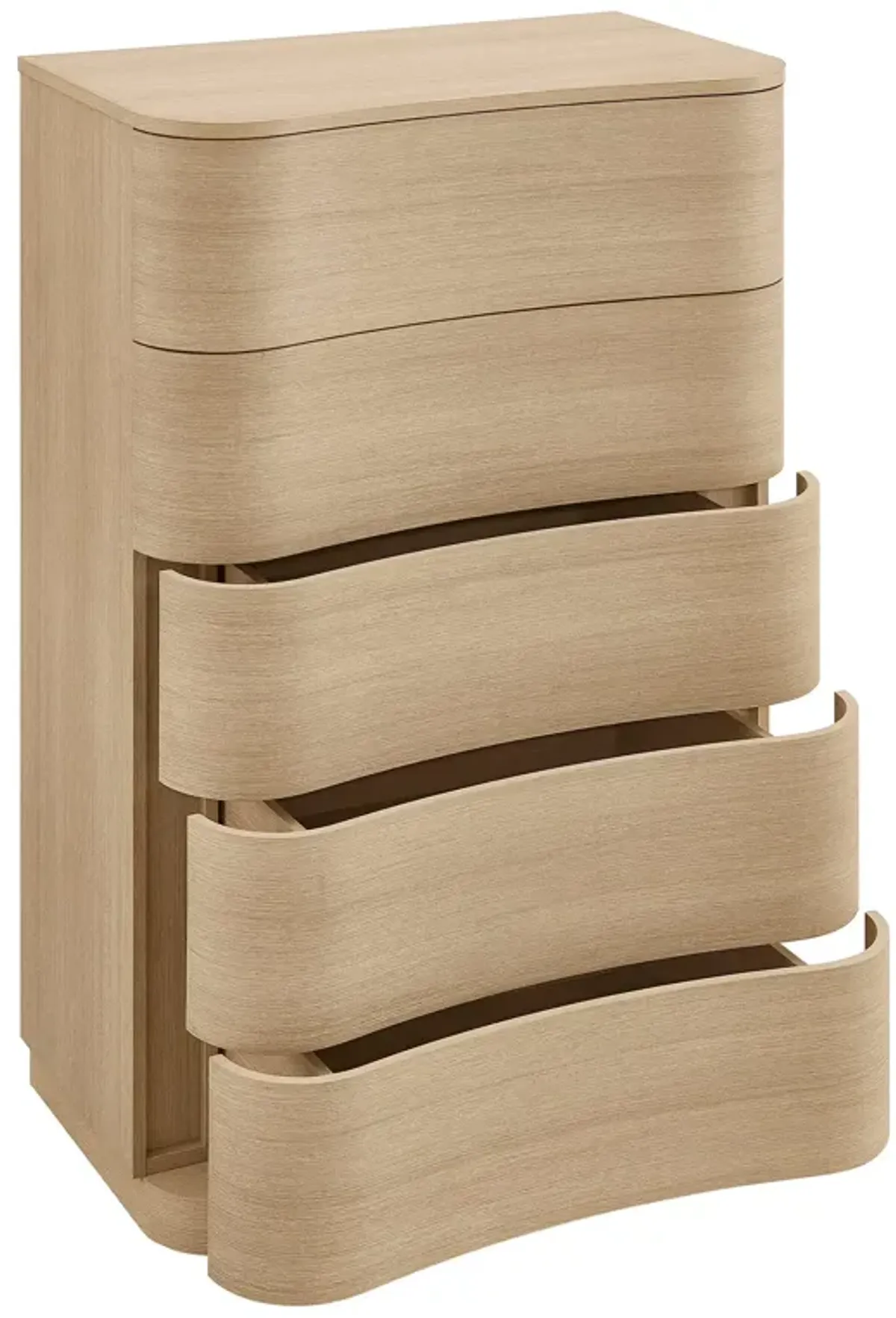 Mirae 5-Drawer Curved Dresser Chest of Drawers by Modway Brush Light Oak