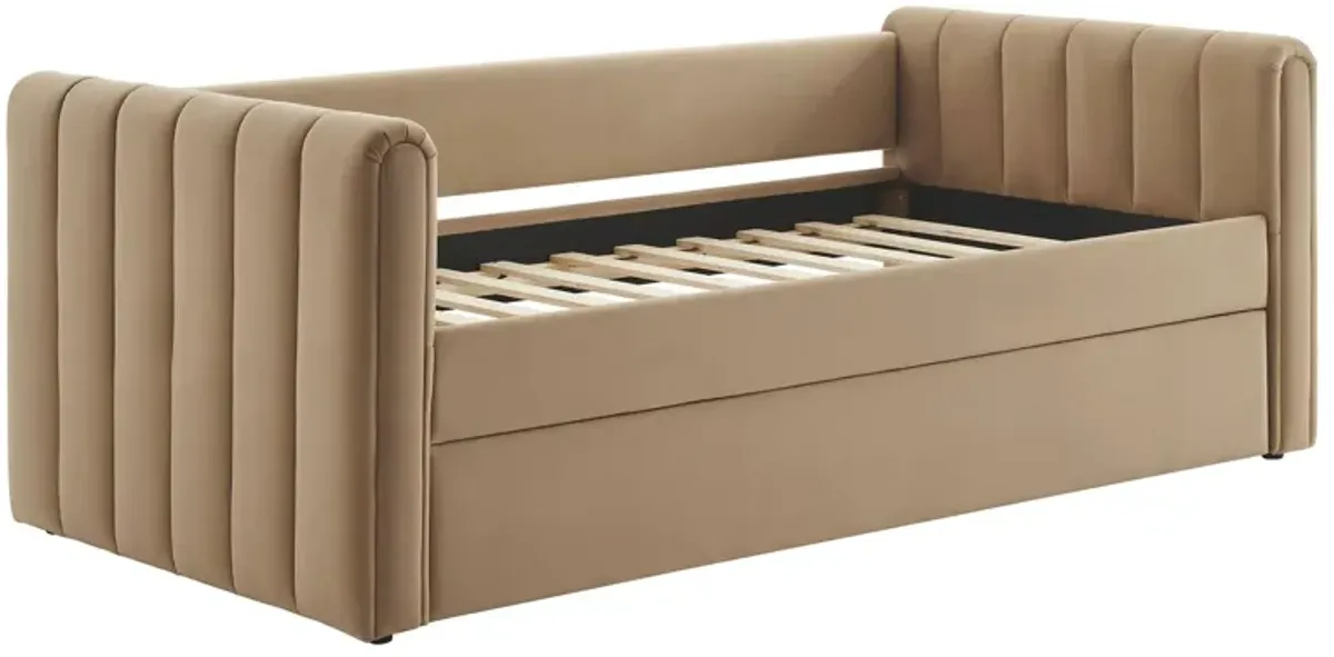 Veyla Channel Tufted Performance Velvet Twin Daybed With Trundle by Modway Taupe