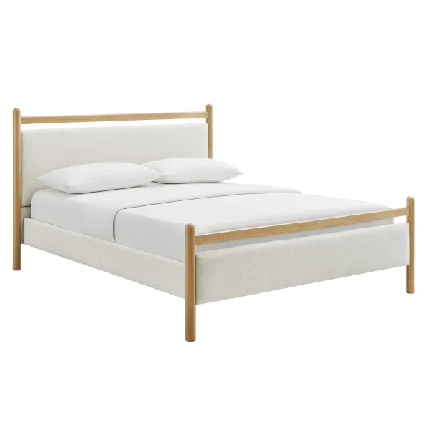 Ginny Platform Bed Frame by Modway King / Light Oak Heathered Ivory