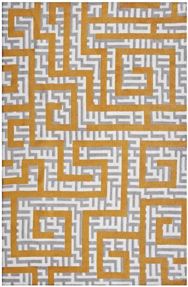 Nahia Geometric Maze Area Rug by Modway 5x8 / Ivory Light Gray and Banana Yellow