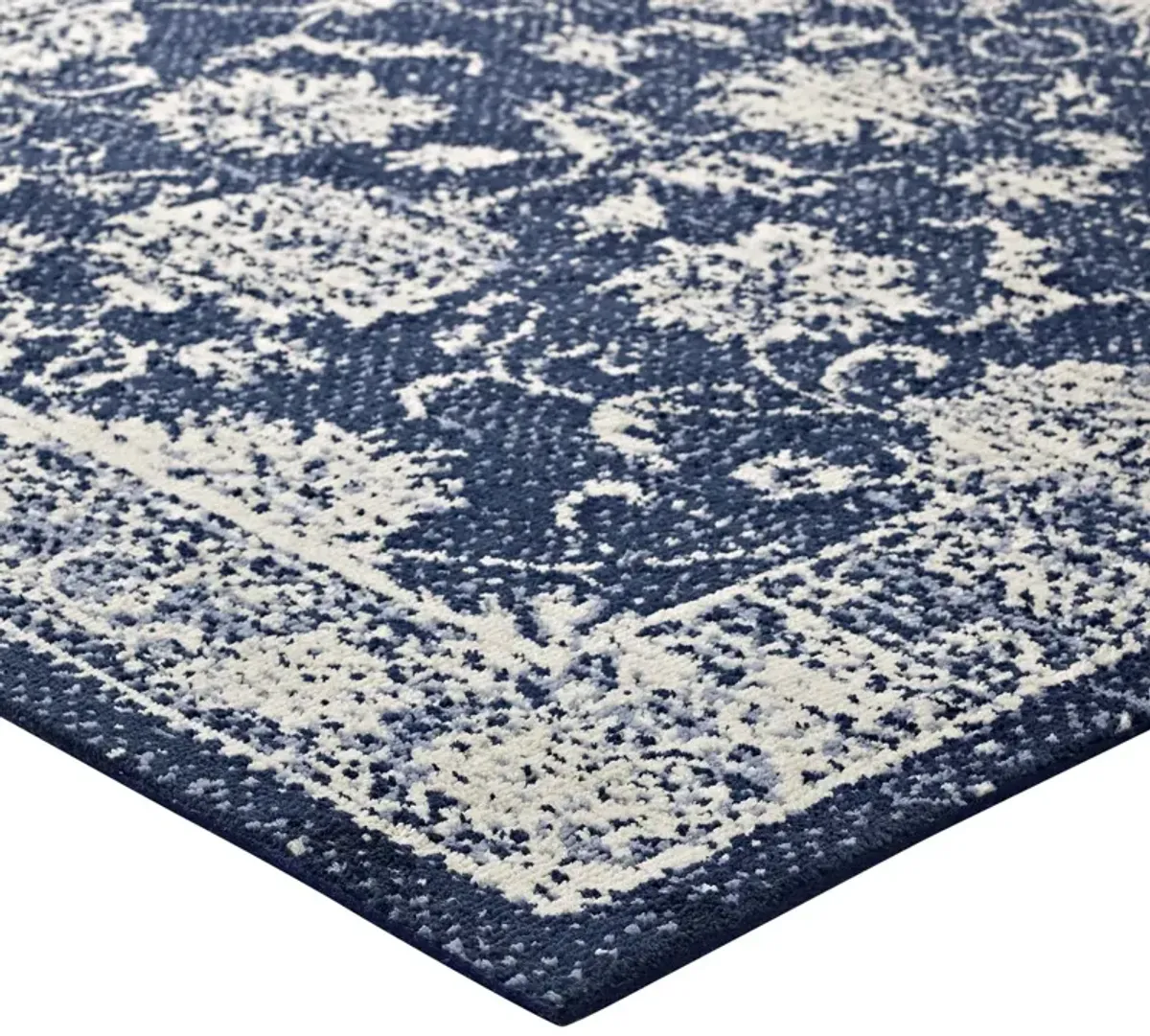 Kazia Distressed Floral Lattice Area Rug by Modway 5x8 / Dark Blue and Ivory
