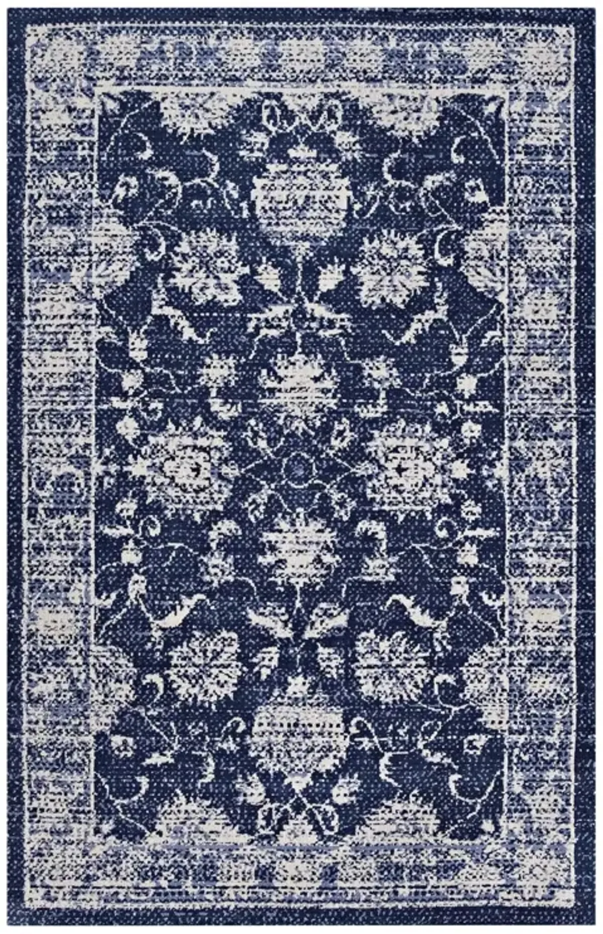 Kazia Distressed Floral Lattice Area Rug by Modway 5x8 / Dark Blue and Ivory