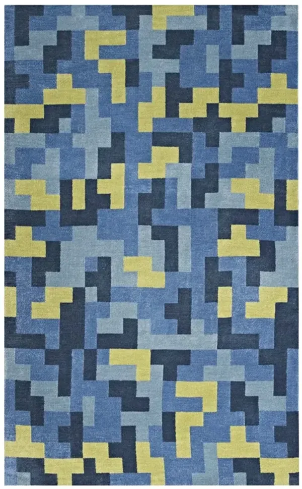 Andela Interlocking Block Mosaic Area Rug by Modway Multicolored Blue and Light Olive Green / 8x10