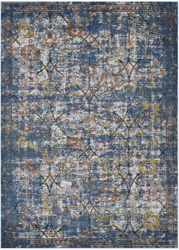 Minu Distressed Floral Lattice Area Rug by Modway 8x10 / Blue Gray Yellow and Orange