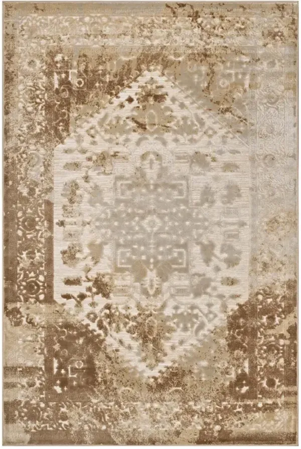 Rosina Distressed Vintage Medallion Area Rug by Modway Tan and Cream / 5x8
