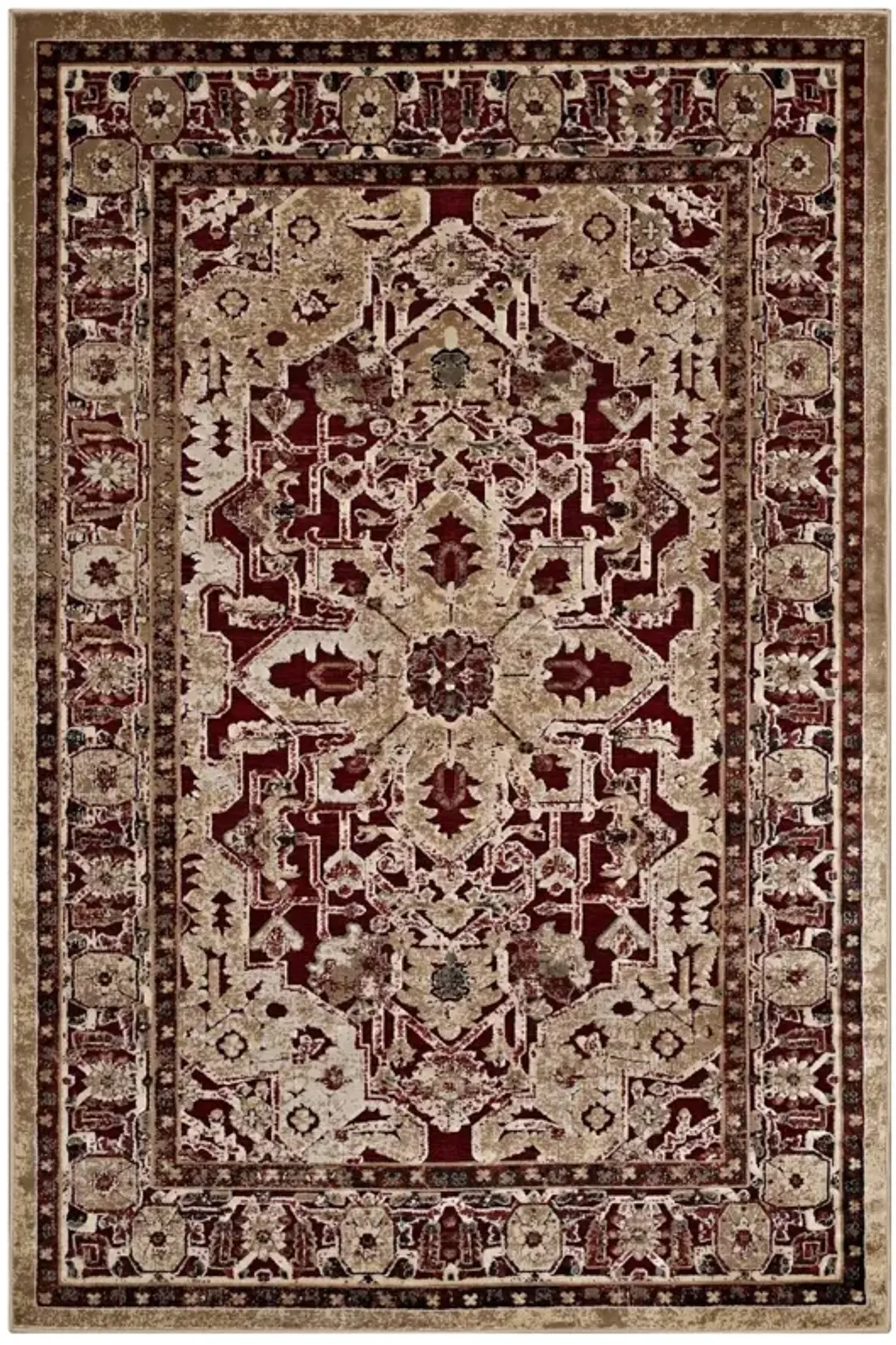 Grania Ornate Vintage Floral Turkish Area Rug by Modway Burgundy and Tan / 5x8