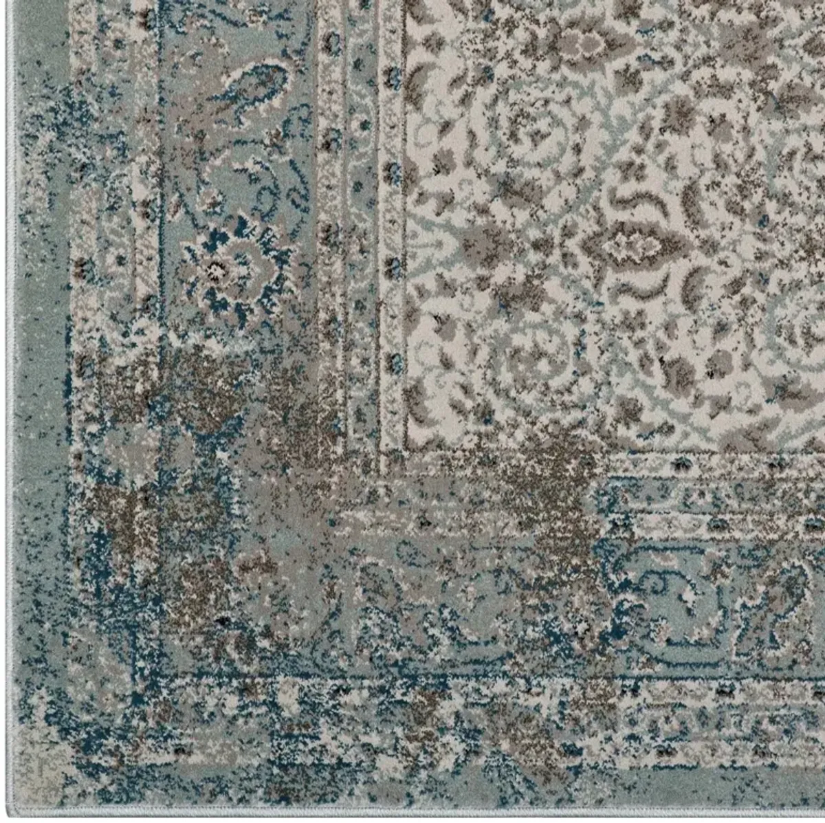 Dilys Distressed Vintage Floral Lattice Area Rug by Modway 8x10 / Teal Brown and Beige