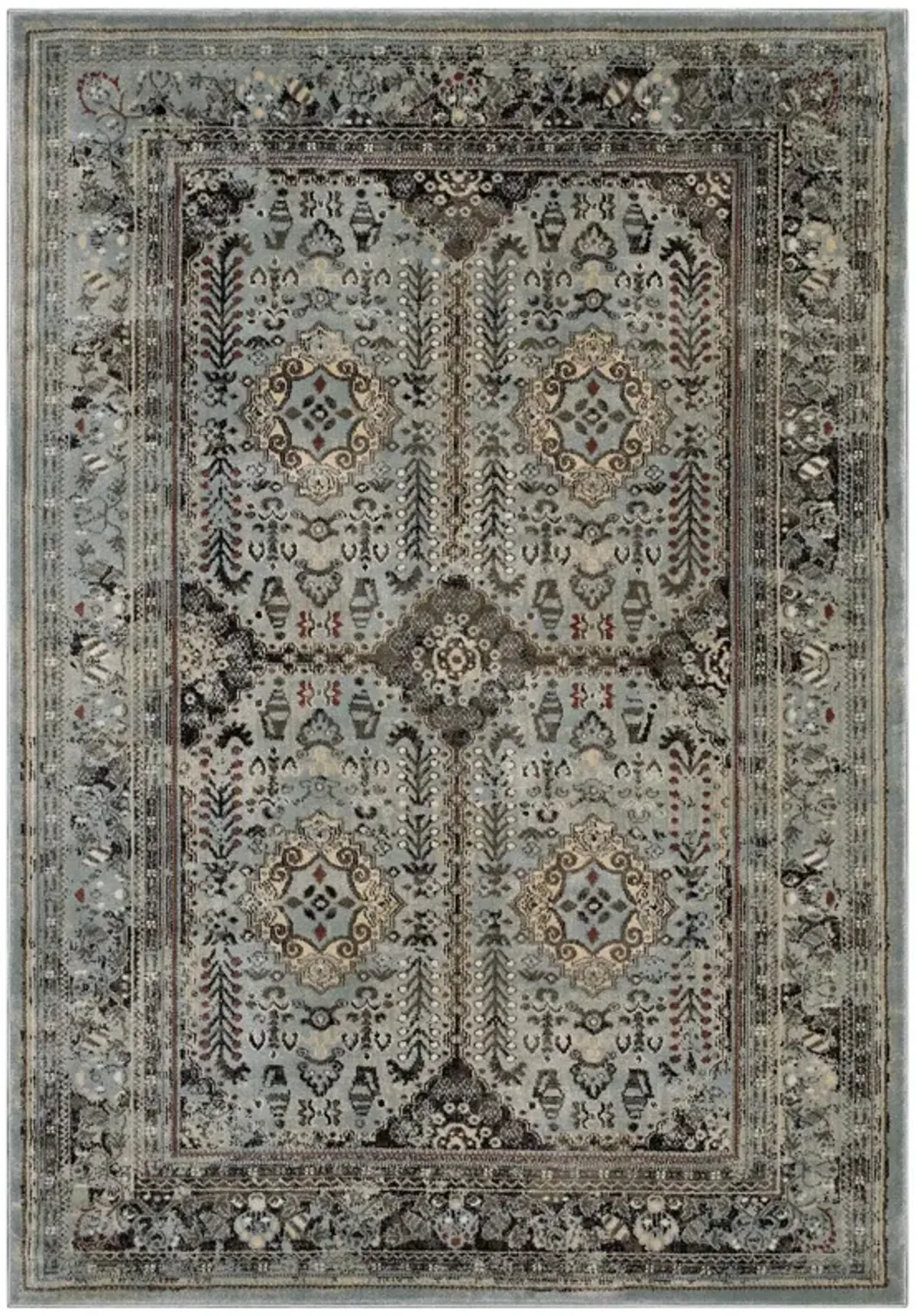 Enye Distressed Vintage Floral Lattice Area Rug by Modway Brown and Silver Blue / 8x10