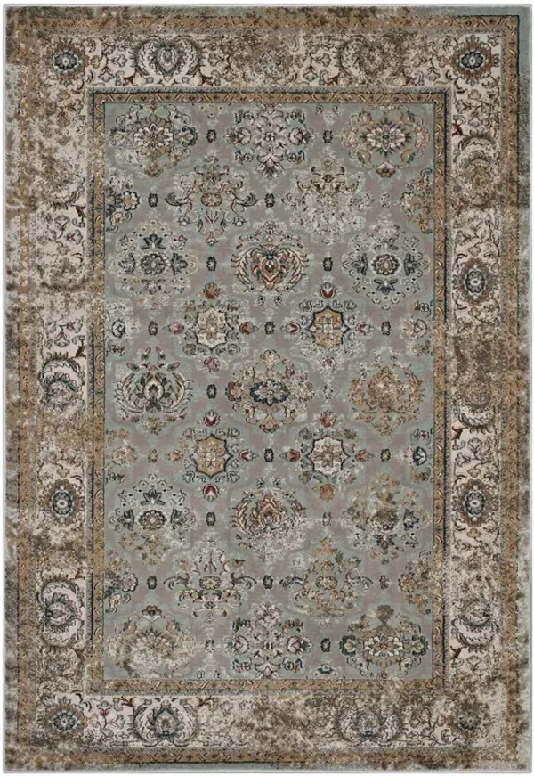 Hisa Distressed Vintage Floral Lattice Area Rug by Modway 5x8 / Silver Blue Beige and Brown