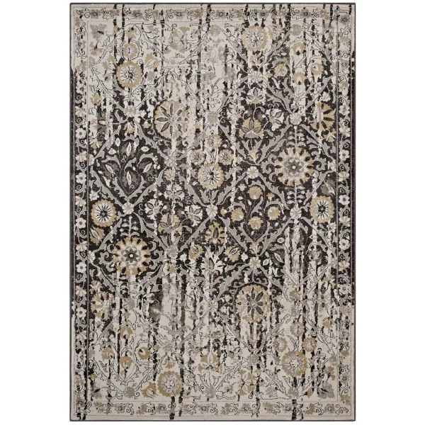 Ganesa Distressed Diamond Floral
Lattice Area Rug by Modway Black and Beige / 5x8