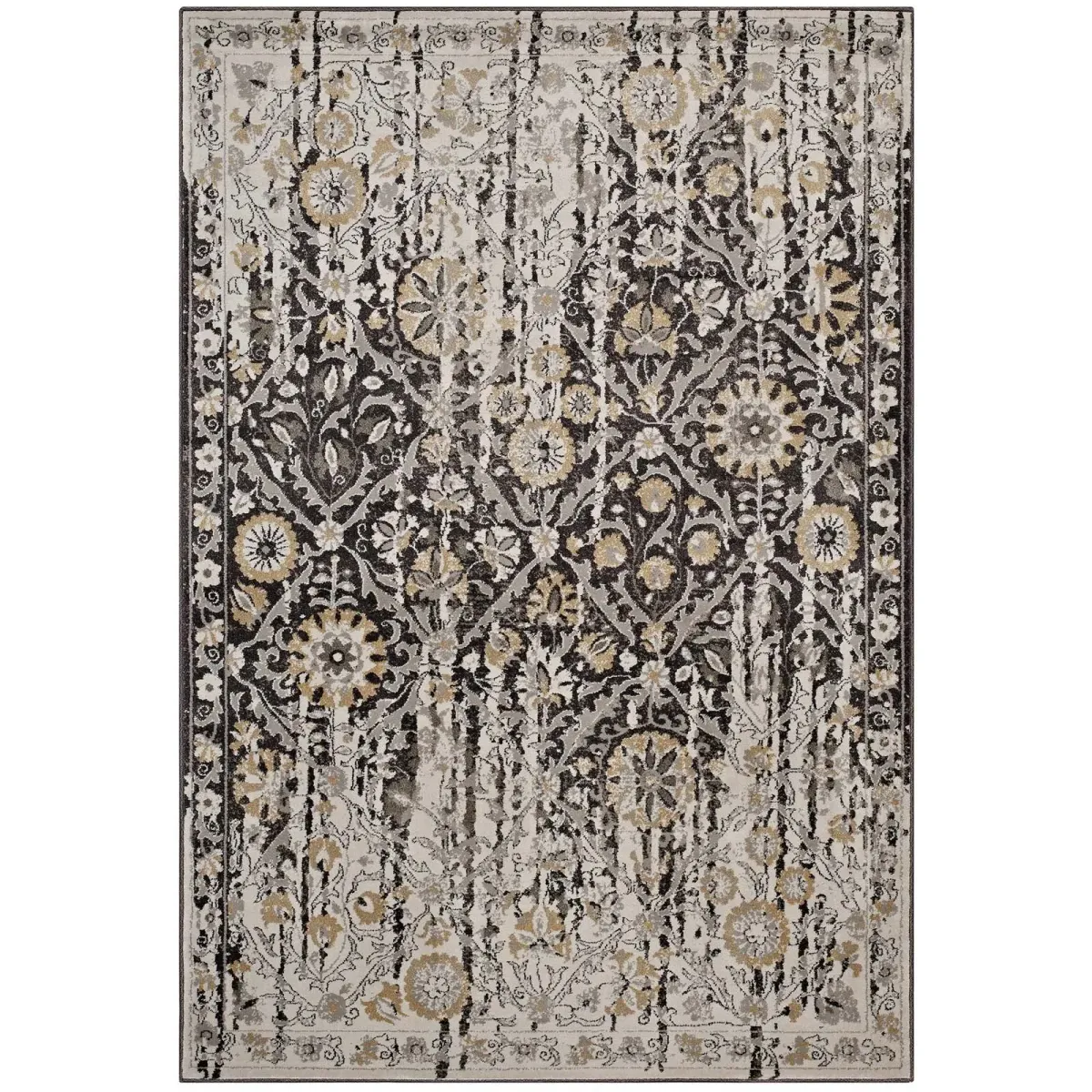 Ganesa Distressed Diamond Floral
Lattice Area Rug by Modway Black and Beige / 8x10