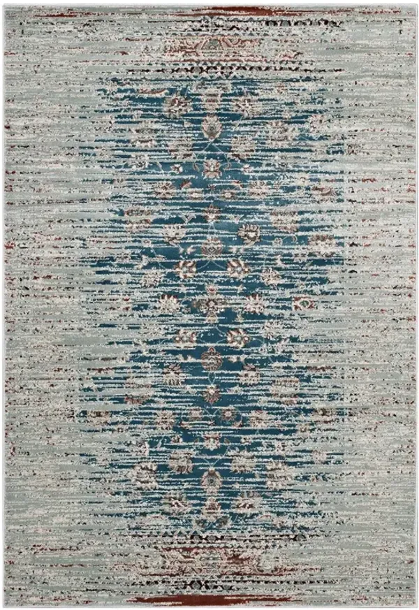 Hesper Distressed Contemporary Floral Lattice Area Rug by Modway 5x8 / Teal Beige and Brown