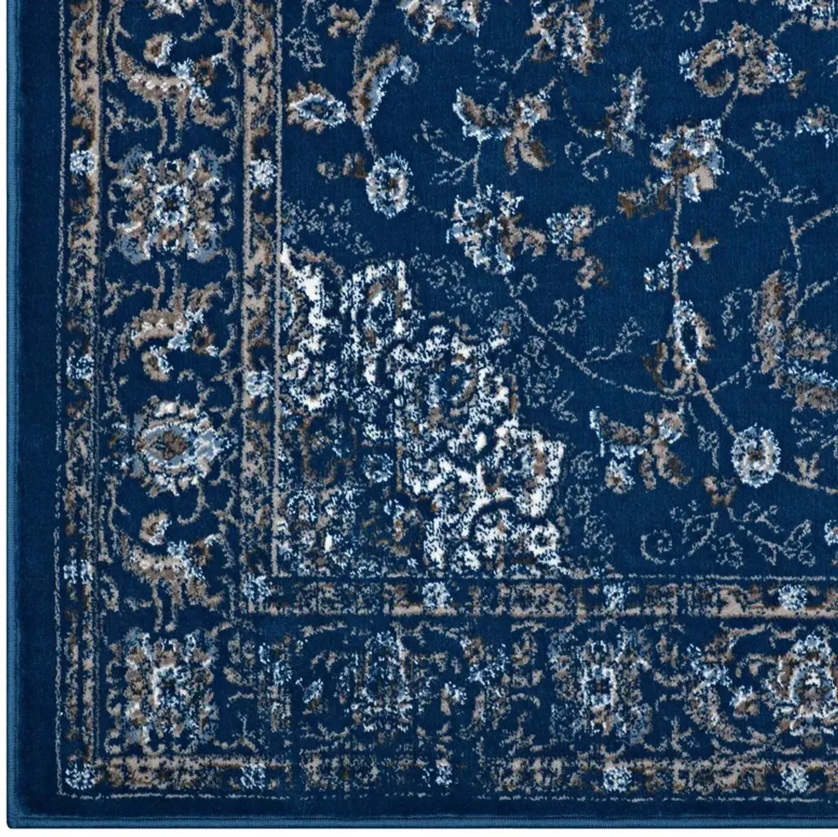 Lilja Distressed Vintage Medallion Area Rug by Modway 5x8 / Moroccan Blue Beige and Ivory