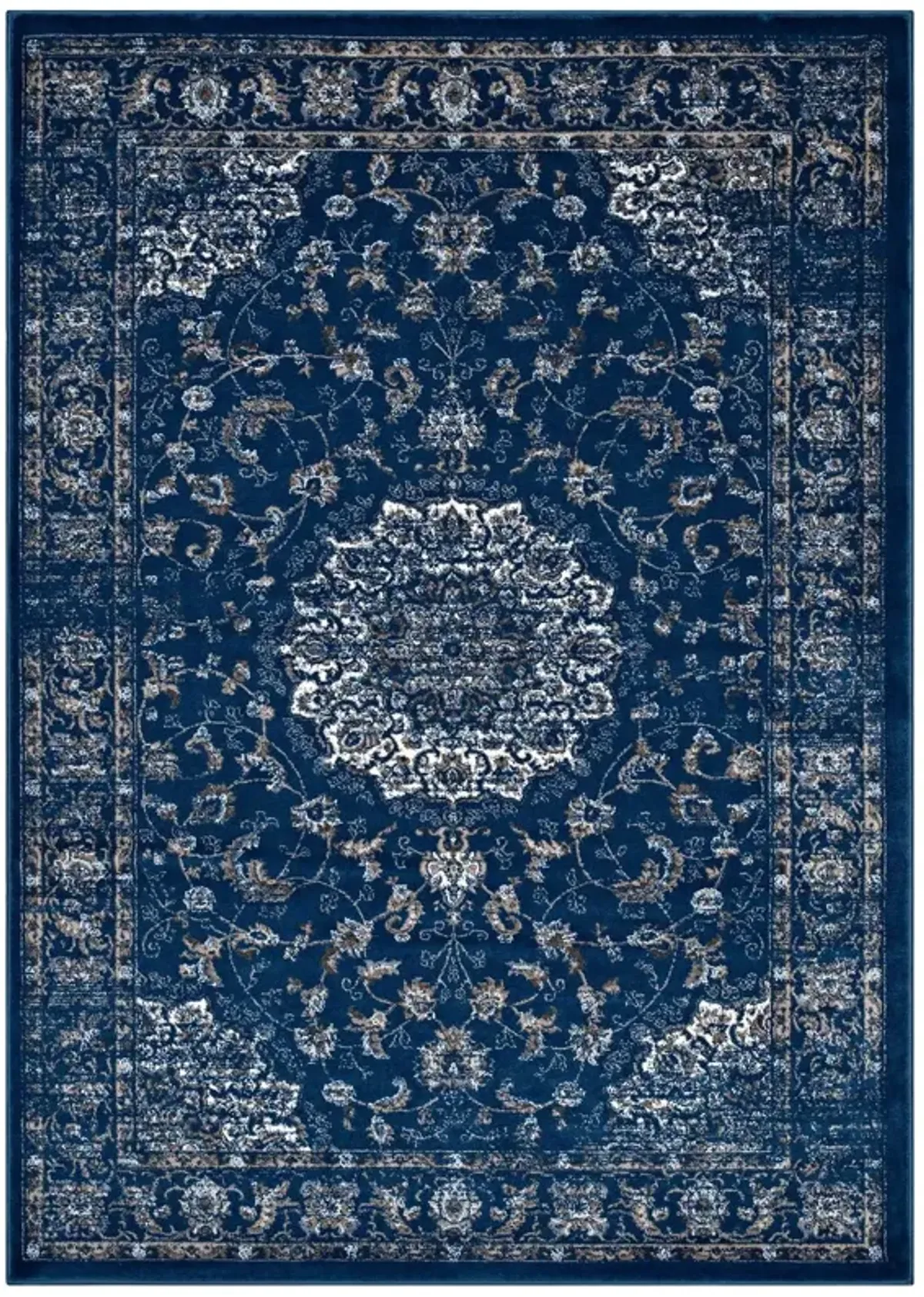 Lilja Distressed Vintage Medallion Area Rug by Modway 5x8 / Moroccan Blue Beige and Ivory
