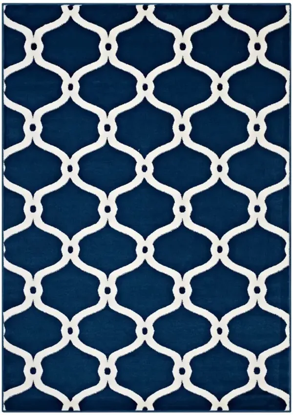 Beltara Chain Link Transitional Trellis Area Rug by Modway 5x8 / Moroccan Blue and Ivory