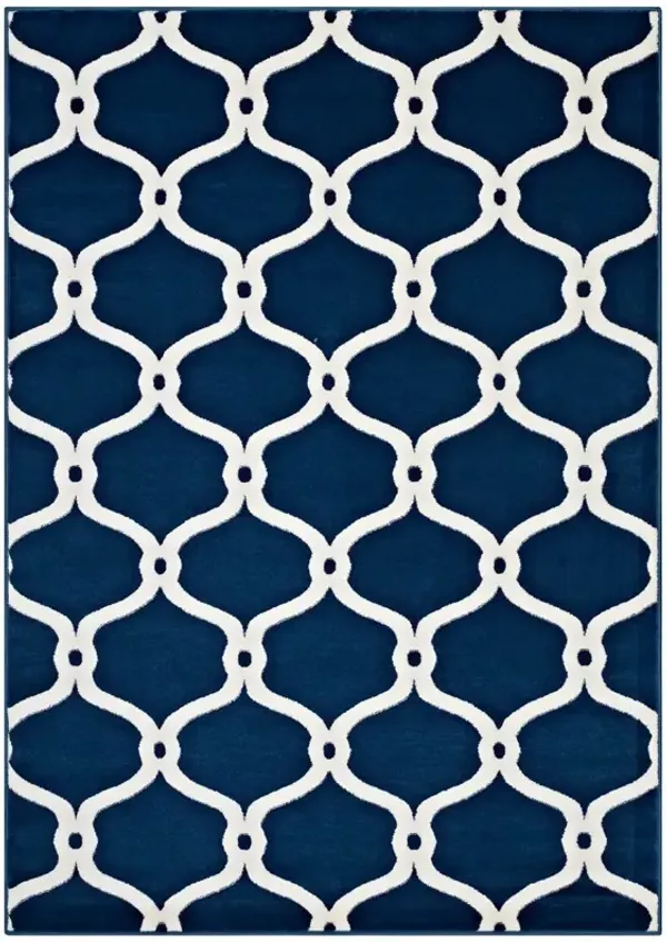 Beltara Chain Link Transitional Trellis Area Rug by Modway 8x10 / Moroccan Blue and Ivory