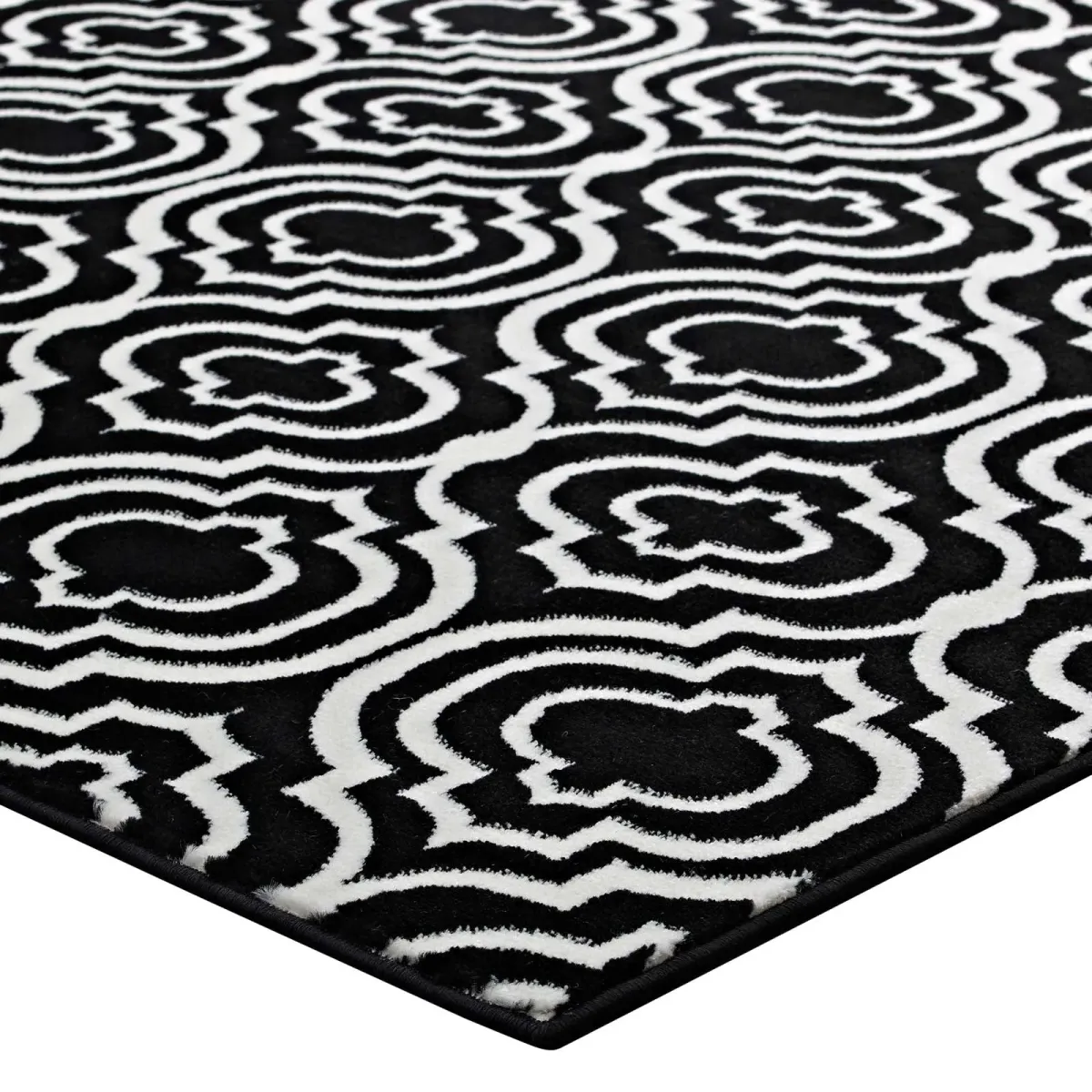 Frame Transitional Moroccan Trellis Area Rug by Modway Black and White / 8x10