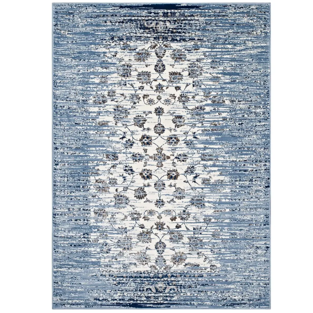 Chiara Distressed Floral Lattice Contemporary Area Rug by Modway Moroccan Blue and Ivory / 8x10