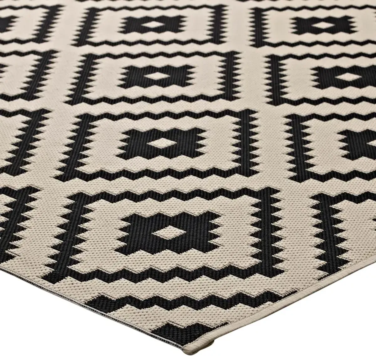 Perplex Geometric Diamond Trellis Indoor and Outdoor Area Rug by Modway Black and Beige / 8x10