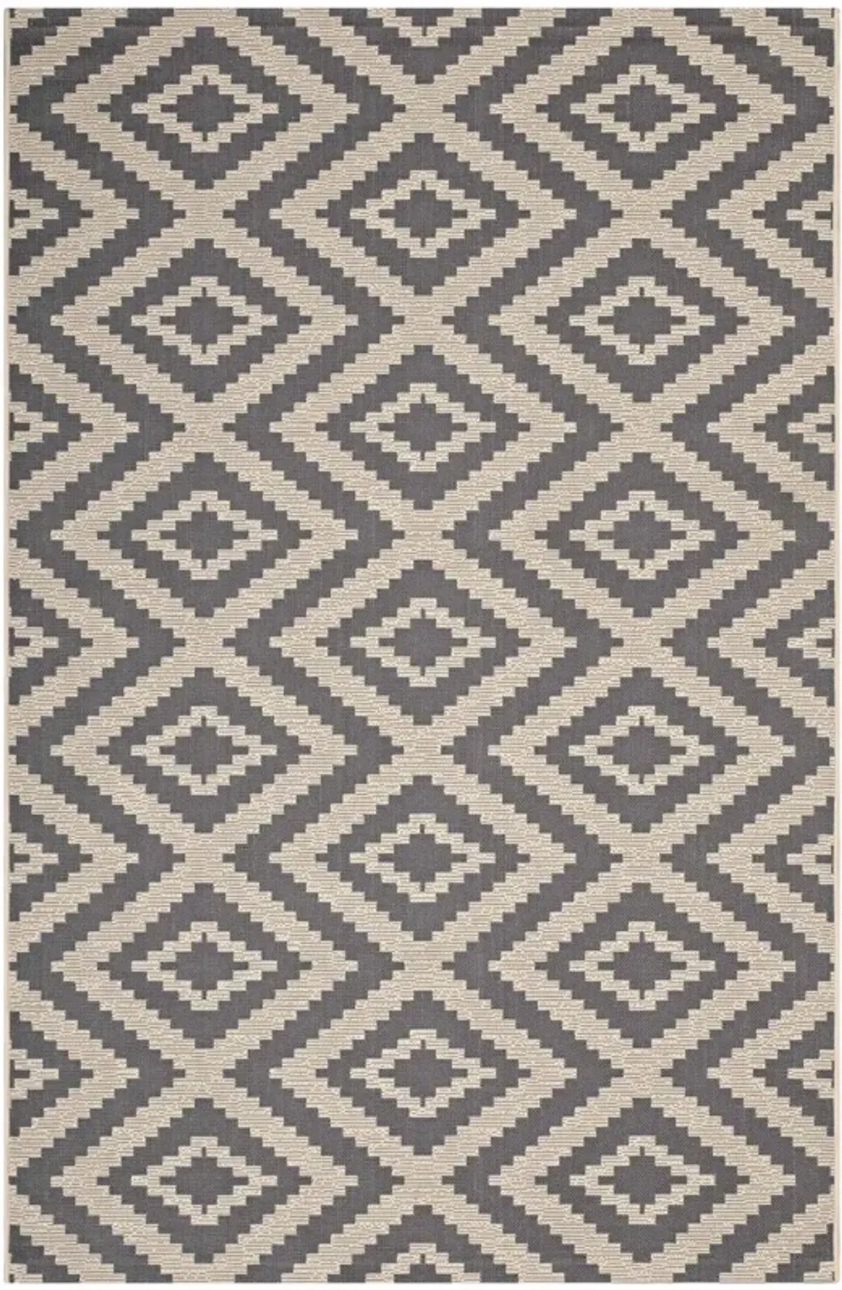 Jagged Geometric Diamond Trellis Indoor and Outdoor Area Rug by Modway Gray and Beige / 5x8