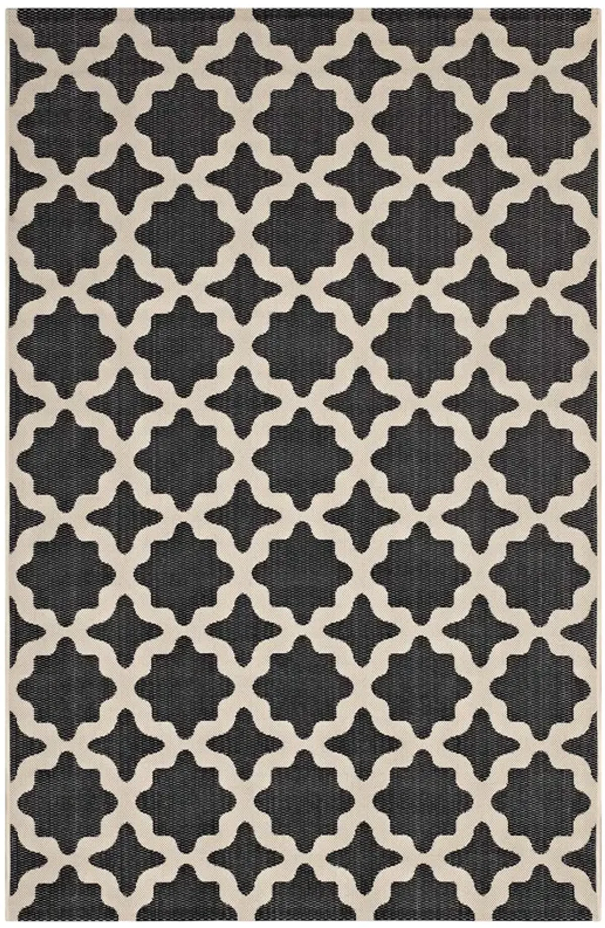 Cerelia Moroccan Trellis Indoor and Outdoor Area Rug by Modway Black and Beige / 4x6