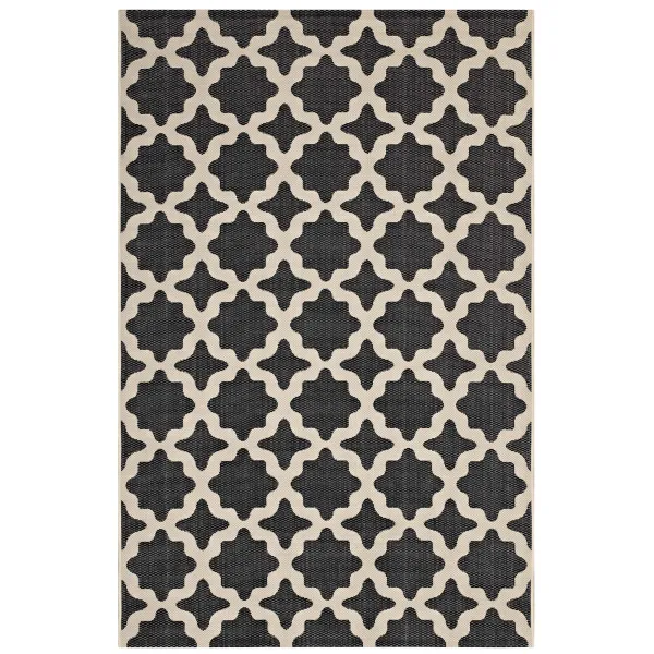 Cerelia Moroccan Trellis Indoor and Outdoor Area Rug by Modway Black and Beige / 9x12