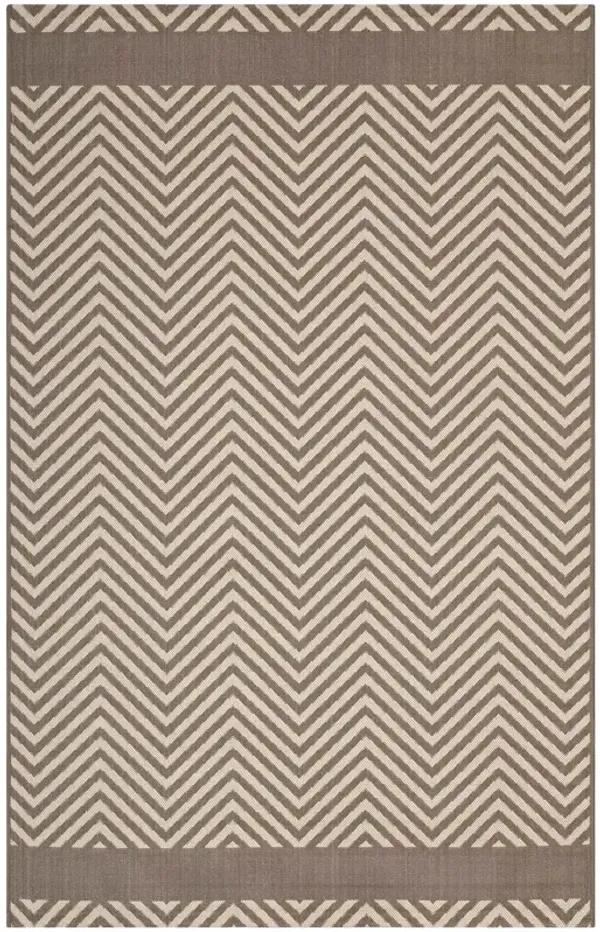 Optica Chevron With End Borders Indoor and Outdoor Area Rug by Modway Light and Dark Beige / 5x8