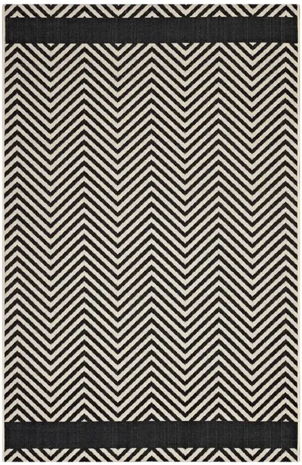 Optica Chevron With End Borders Indoor and Outdoor Area Rug by Modway 5x8 / Black and Beige