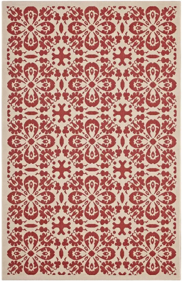 Ariana Vintage Floral Trellis Indoor and Outdoor Area Rug by Modway Red and Beige / 4x6