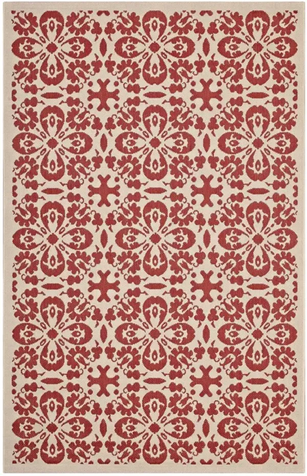 Ariana Vintage Floral Trellis Indoor and Outdoor Area Rug by Modway Red and Beige / 5x8