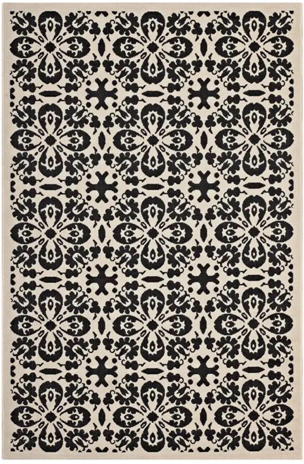 Ariana Vintage Floral Trellis Indoor and Outdoor Area Rug by Modway Black and Beige / 5x8