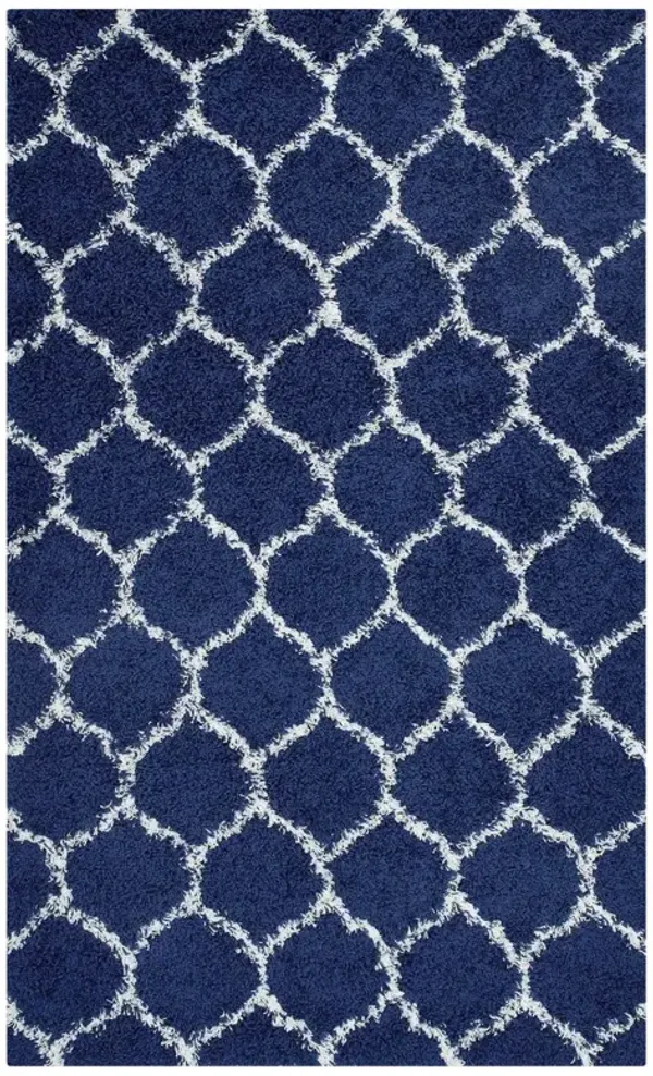 Solvea Moroccan Trellis Shag Area Rug by Modway Navy and Ivory / 5x8