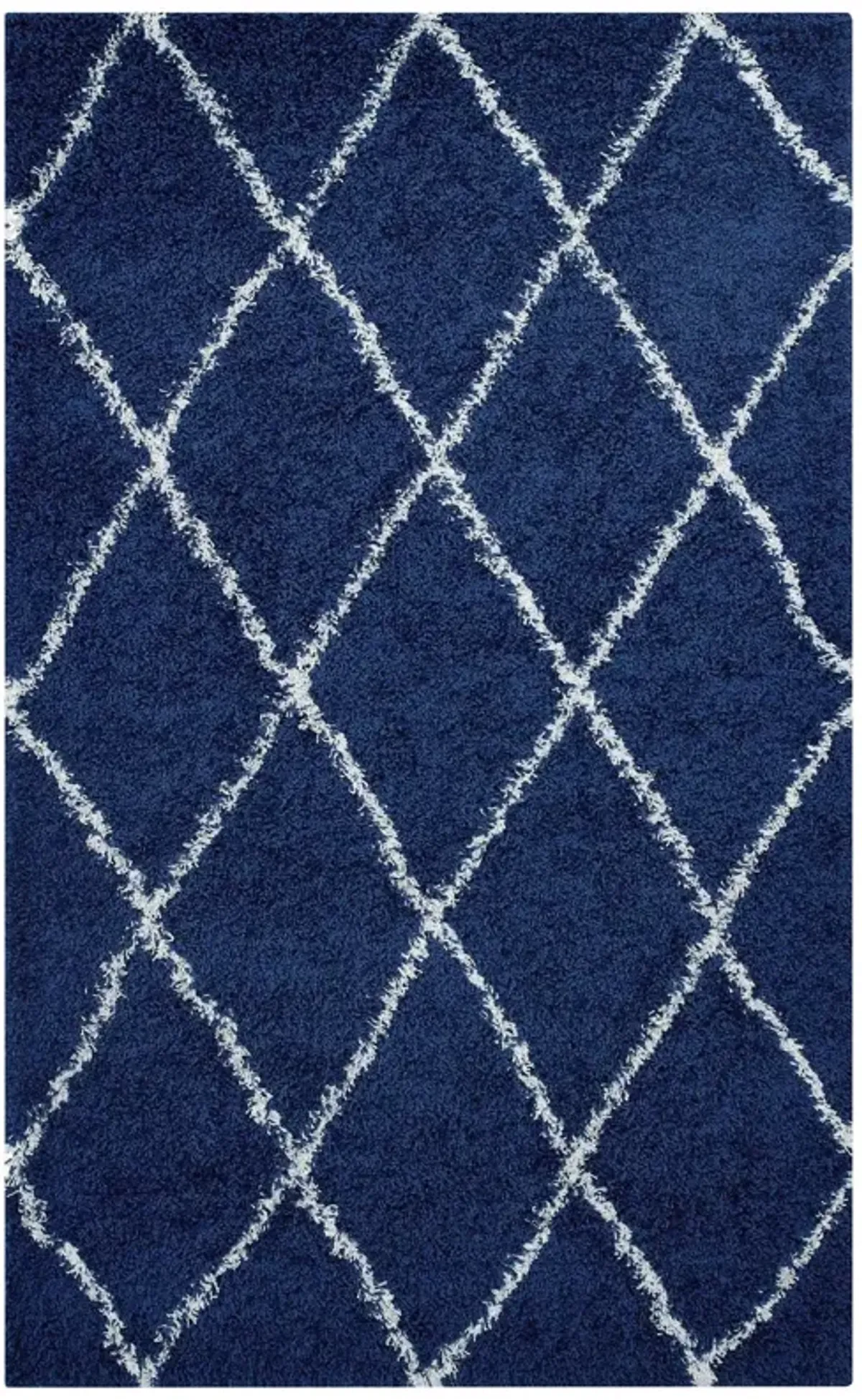 Toryn Diamond Lattice Shag Area Rug by Modway Navy and Ivory / 5x8