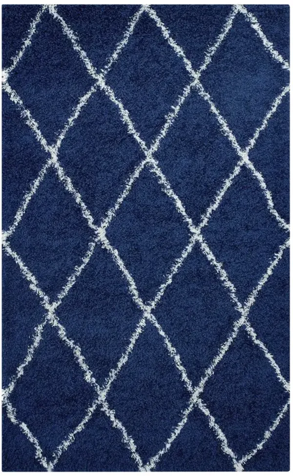 Toryn Diamond Lattice Shag Area Rug by Modway Navy and Ivory / 5x8