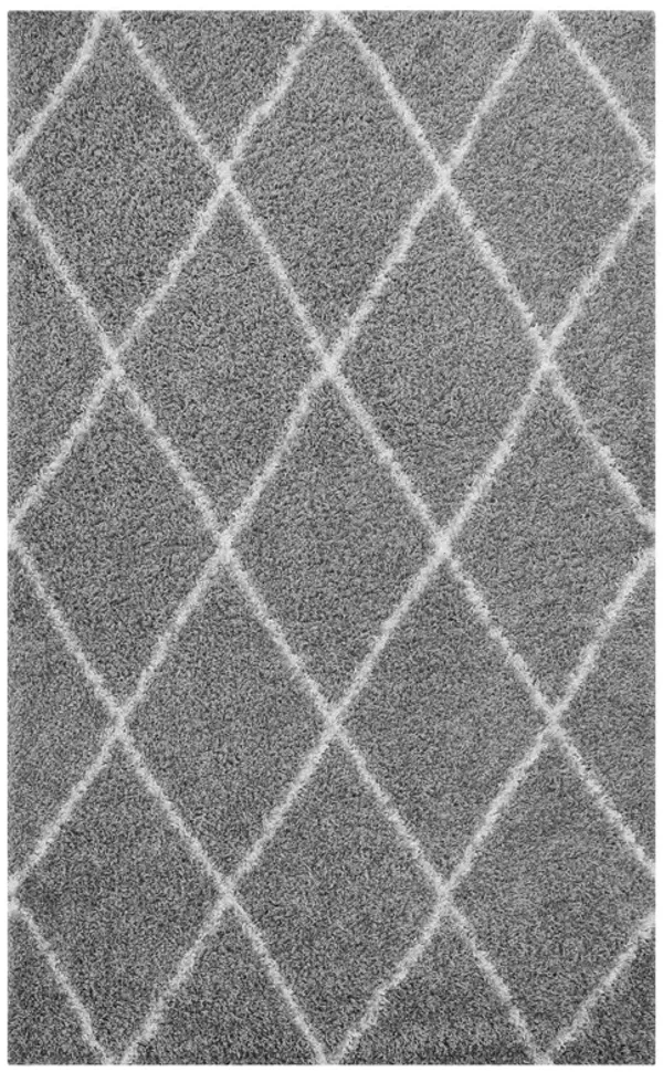 Toryn Diamond Lattice Shag Area Rug by Modway Gray and Ivory / 5x8