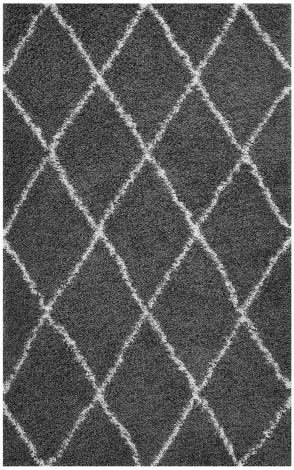 Toryn Diamond Lattice Shag Area Rug by Modway Dark Gray and Ivory / 5x8