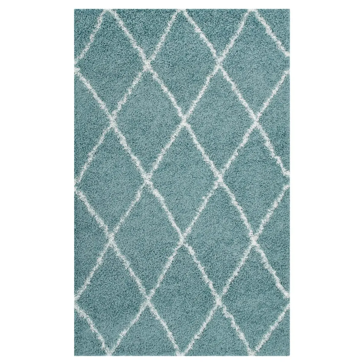Toryn Diamond Lattice Shag Area Rug by Modway Aqua Blue and Ivory / 5x8