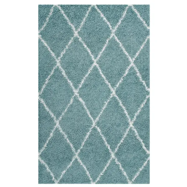 Toryn Diamond Lattice Shag Area Rug by Modway Aqua Blue and Ivory / 5x8