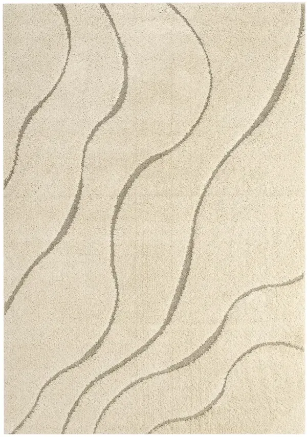Jubilant Abound Abstract Swirl Shag Area Rug by Modway Creame and Beige / 5x8