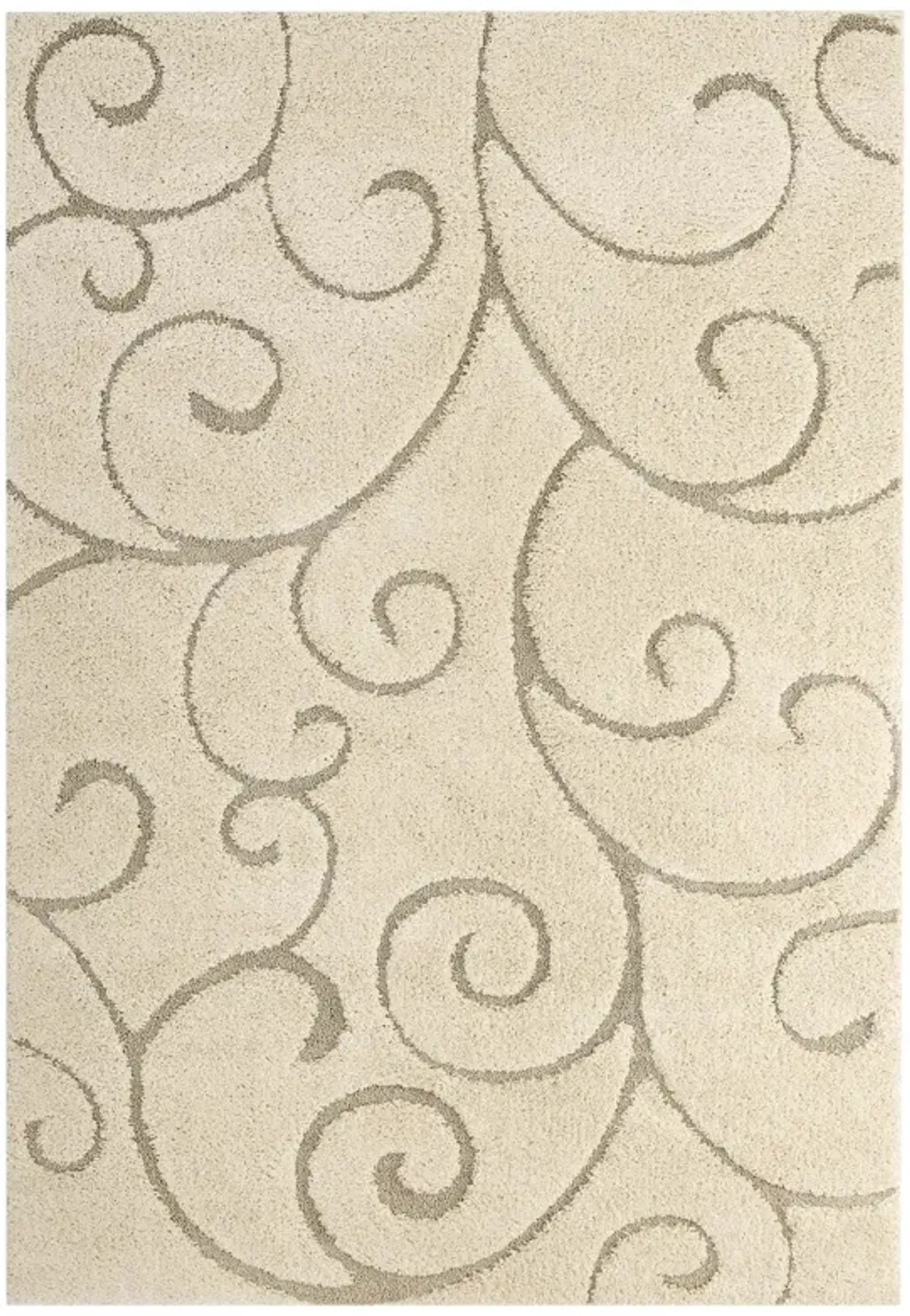 Jubilant Burgeon Scrolling Vine Shag Area Rug by Modway Creame and Beige / 5x8